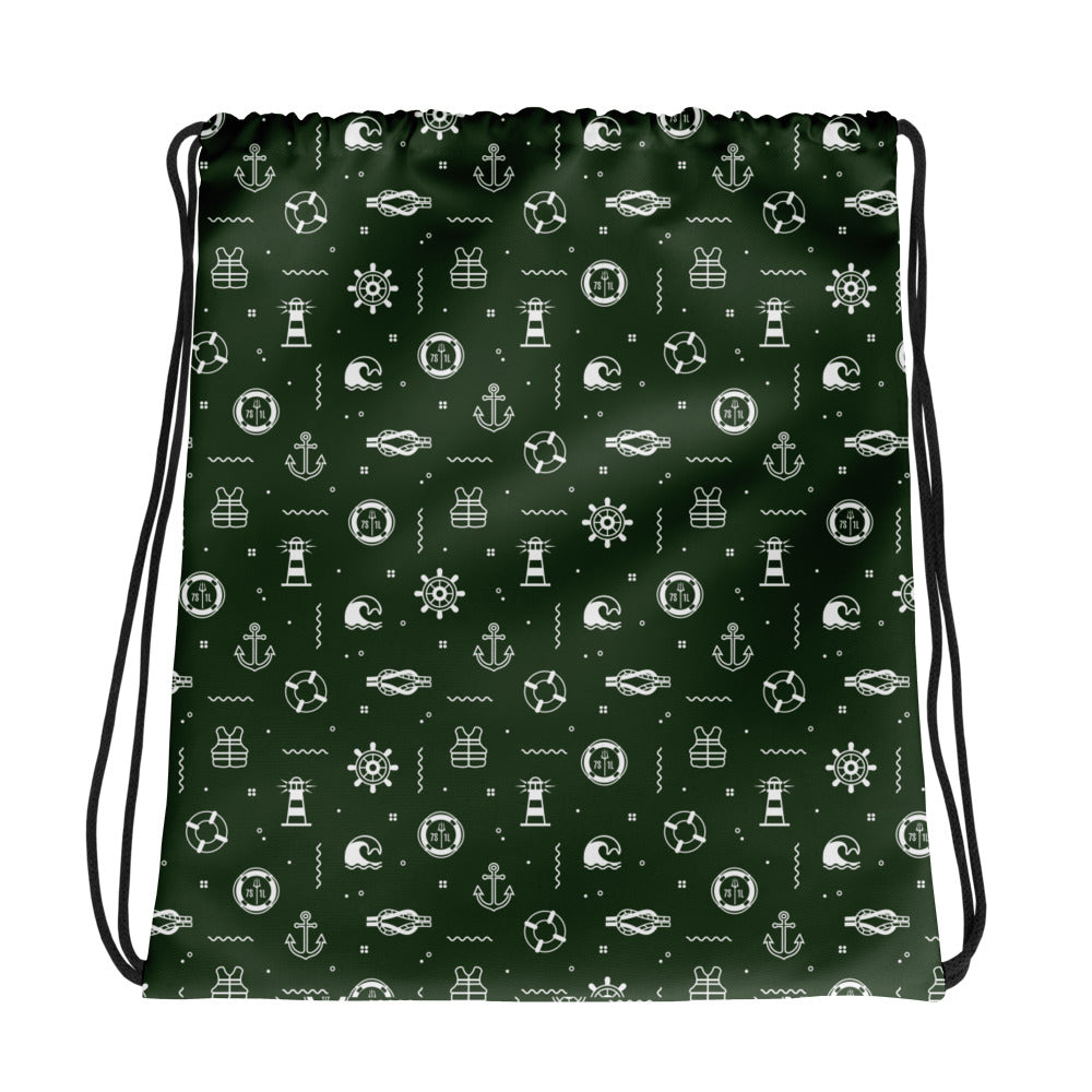 Drawstring bag with maritime pattern on a green background Main image