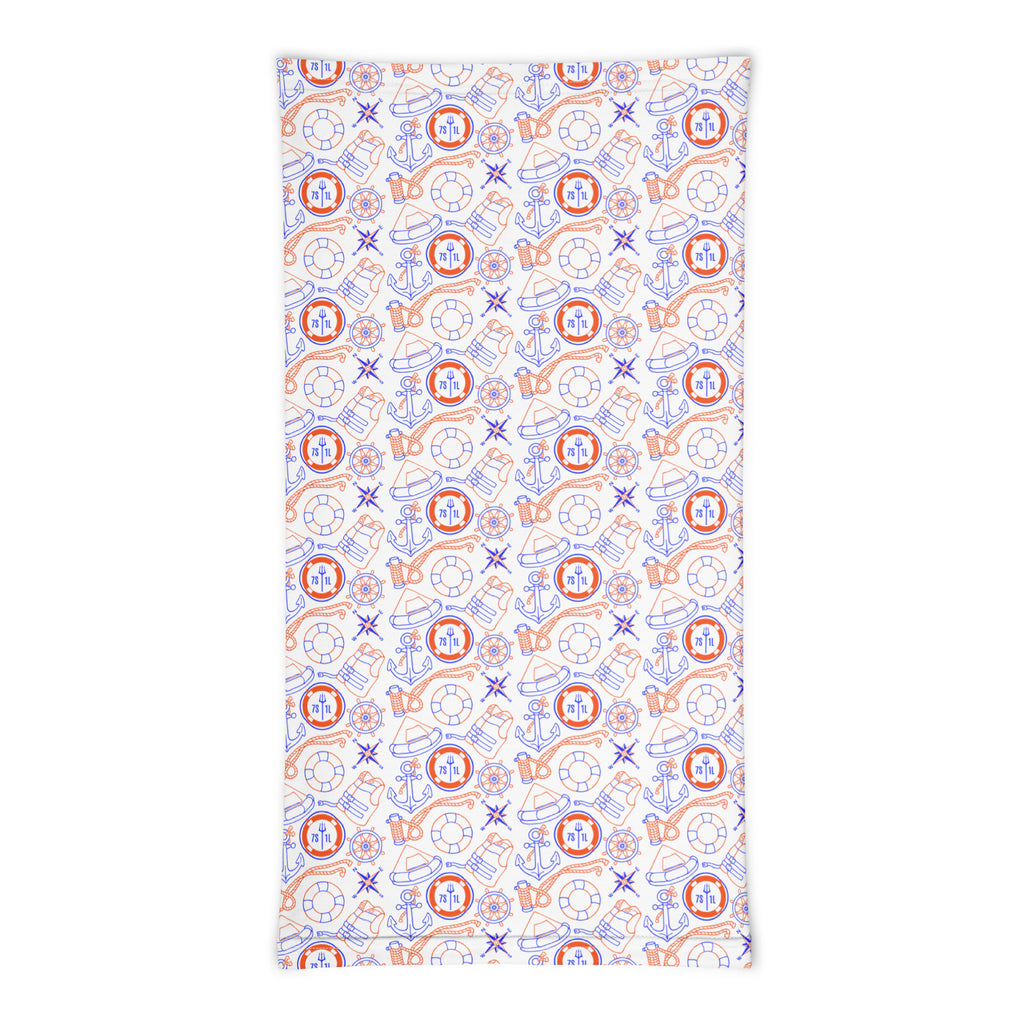 US Coast Guard neck gaiter with maritime safety design, nautical symbols, and service-inspired colors, made for sailors and seafarers.
