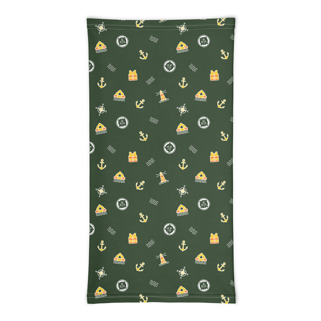 7SHORT1LONG® Ocean Adventure nautical pattern neck gaiter with all-over print in white, featuring maritime-inspired design.