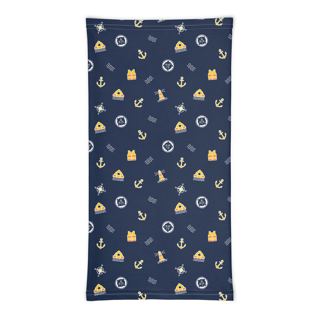 White nautical seafarer neck gaiter with all-over print by 7SHORT1LONG® featuring maritime-themed design.