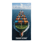 White Container Ship Ocean Titan beach towel featuring cargo vessel view, 30x60 inches, by 7SHORT1LONG®.