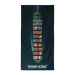 Towel with a colorful cargo ship on a ocean background