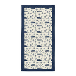 Nautical-themed towel with blue border on a white background