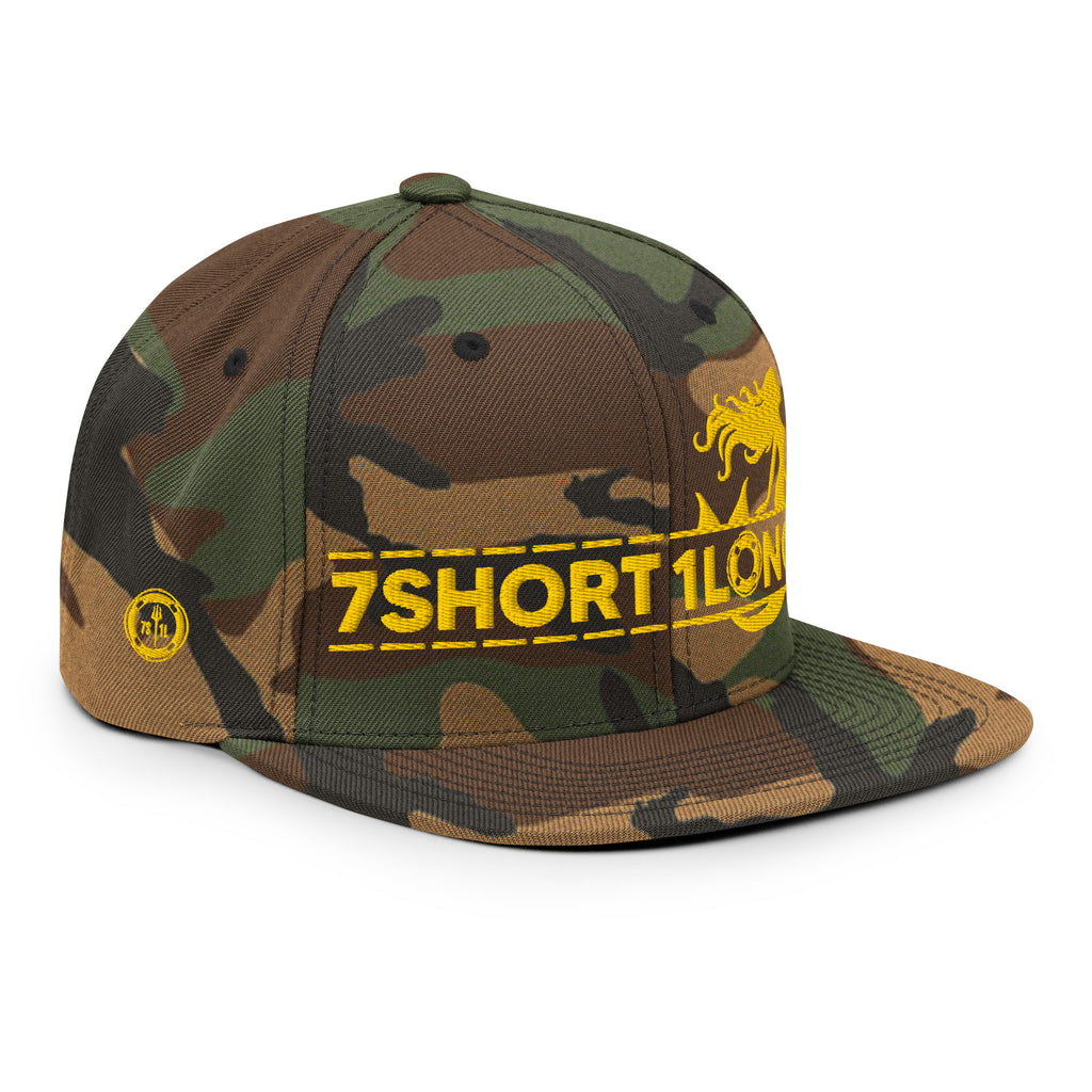 Seafarer Maritime Mermaid snapback cap by 7SHORT1LONG® in green camouflage with a classic structured front.
