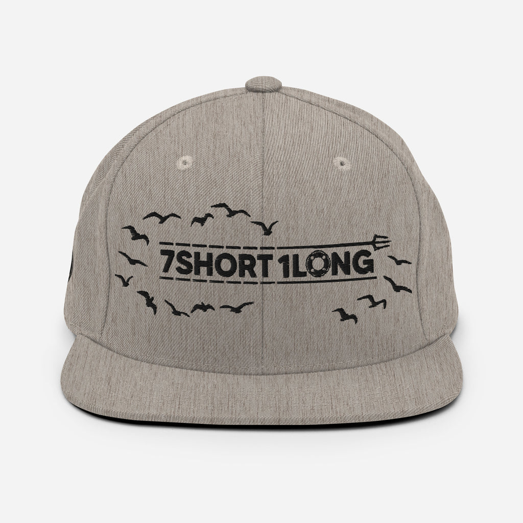 Beige Seafarer Cap with 7SHORT1LONG logo and birds embroidery, neutral nautical streetwear snapback hat