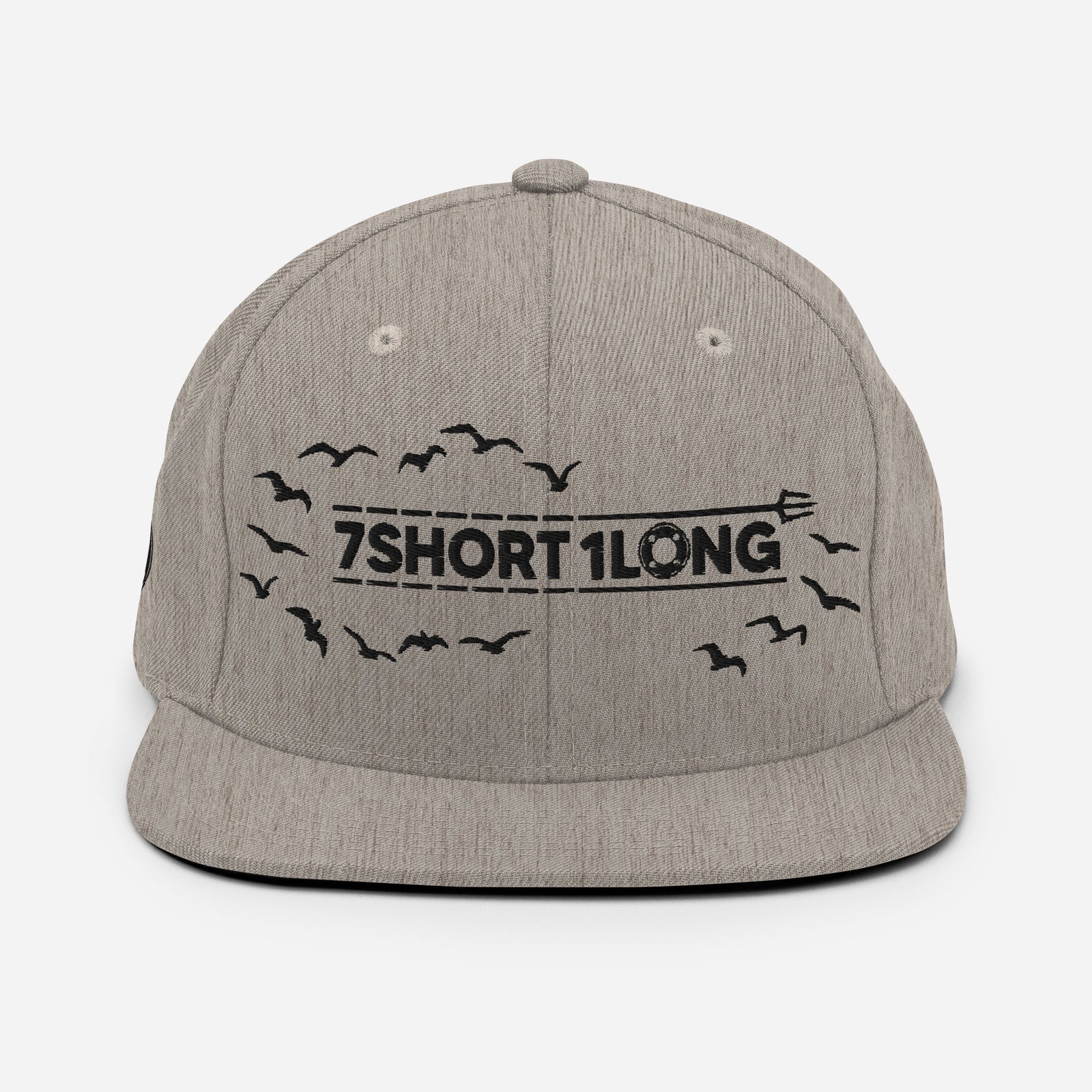 Beige Seafarer Cap with 7SHORT1LONG logo and birds embroidery, neutral nautical streetwear snapback hat