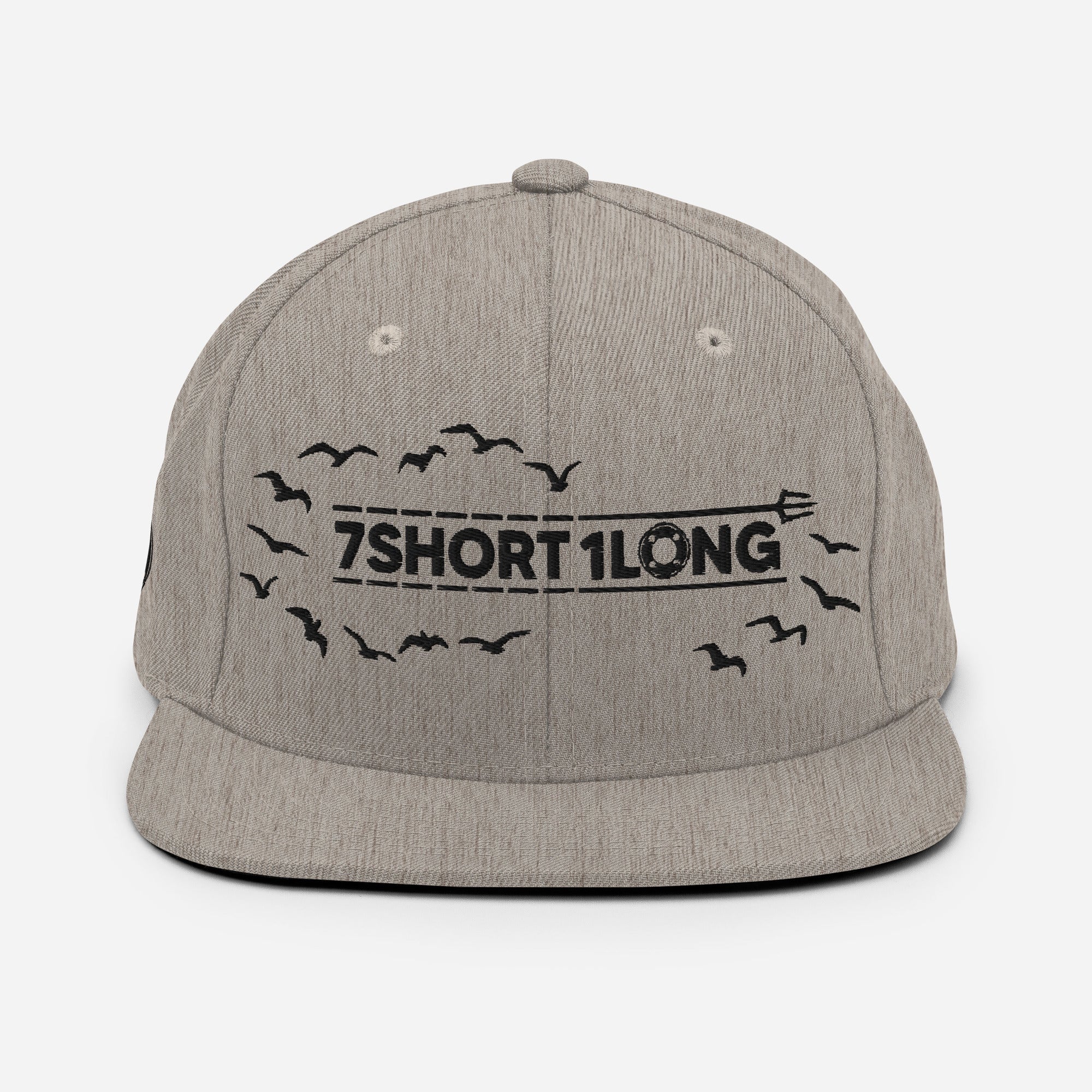Beige Seafarer Cap with 7SHORT1LONG logo and birds embroidery, neutral nautical streetwear snapback hat