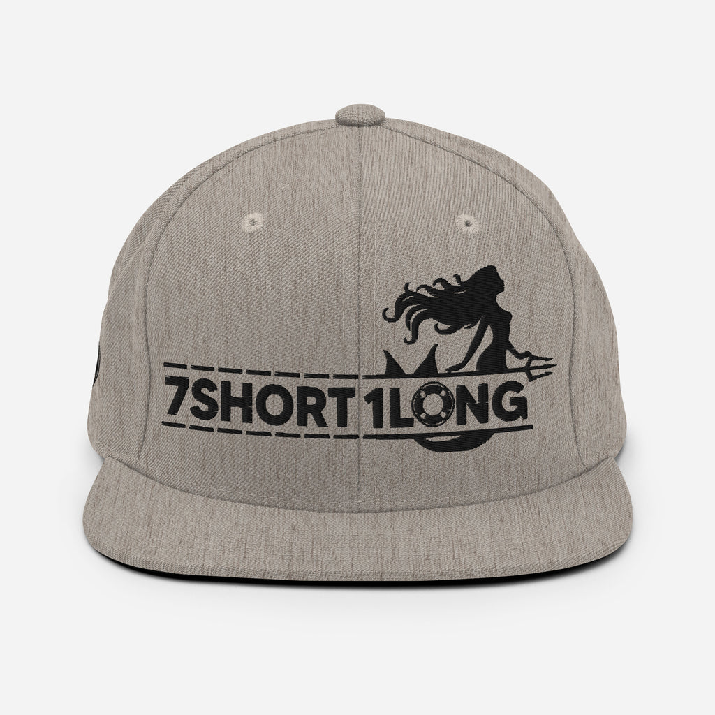 Seafarer Maritime Mermaid Snapback Cap by 7SHORT1LONG® in heather grey with embroidered maritime design on front.