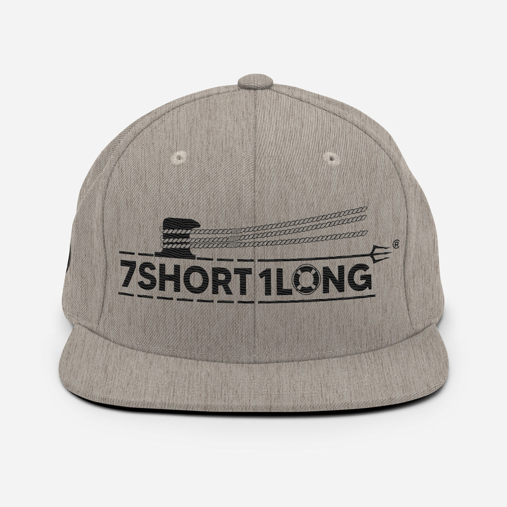 Heather grey Deck Hand Seafarer nautical snapback cap by 7SHORT1LONG® with front embroidery and adjustable strap.