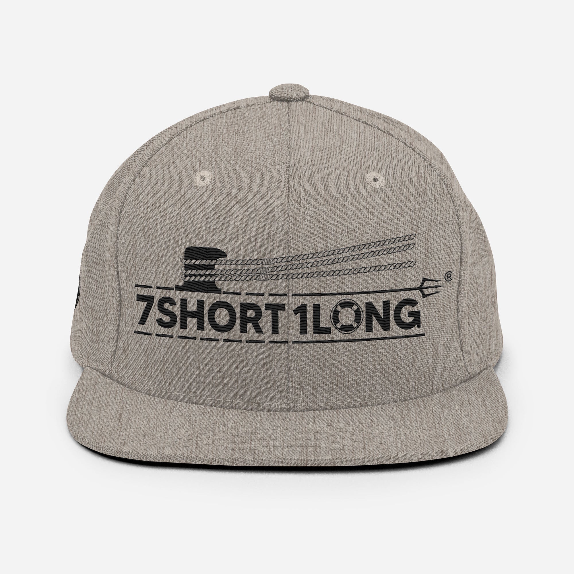 Heather grey Deck Hand Seafarer nautical snapback cap by 7SHORT1LONG® with front embroidery and adjustable strap.