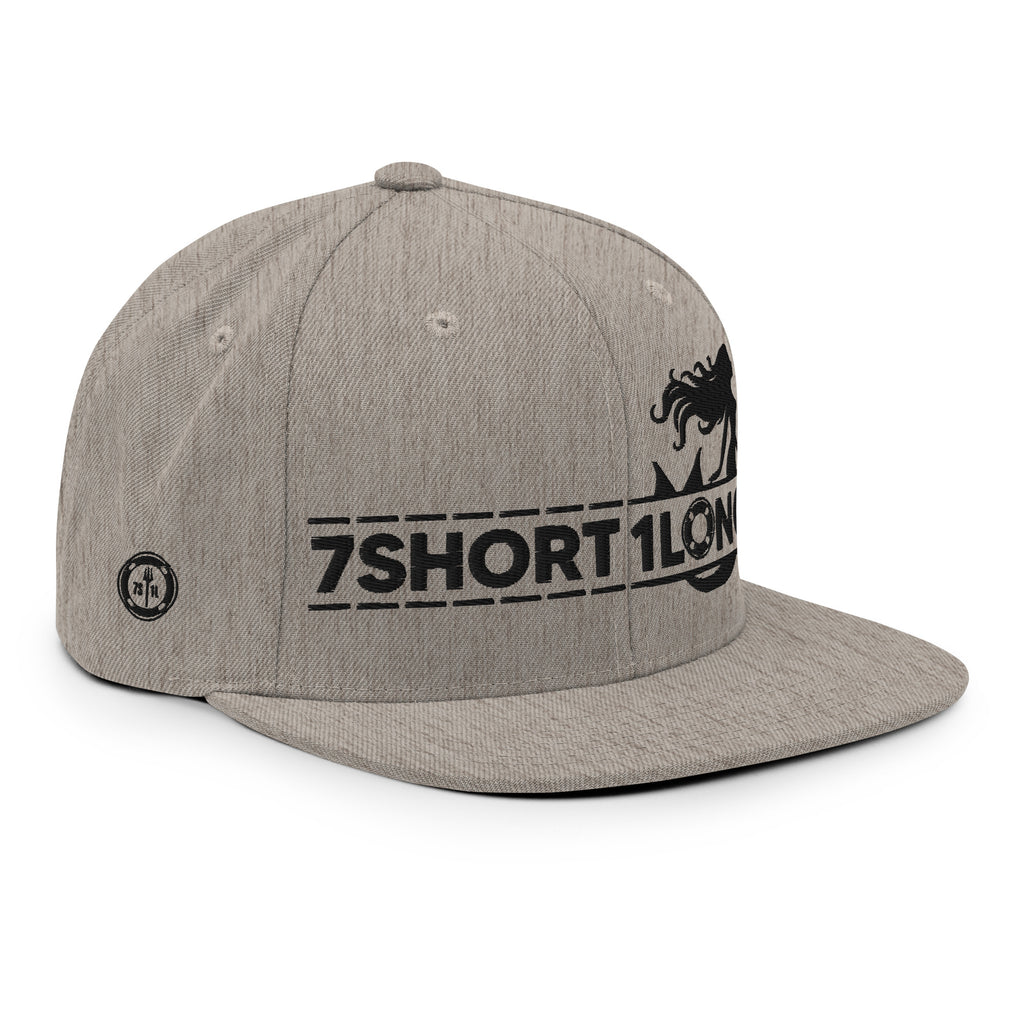 Seafarer Maritime Mermaid Snapback Cap by 7SHORT1LONG® in heather grey, featuring a classic design and maritime-inspired details.