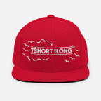 Red Seafarer Cap with 7SHORT1LONG logo and bird embroidery, bold nautical streetwear snapback hat