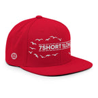 Red Seafarer Cap side profile with flying seagulls design and embroidered logo, maritime crew style cap