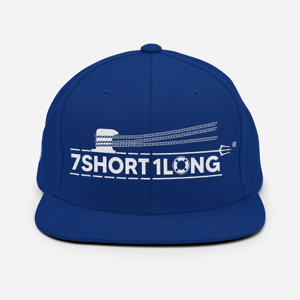 Royal blue Deck Hand Seafarer nautical snapback cap by 7SHORT1LONG® with embroidered front design and adjustable snap closure.