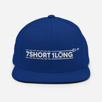 Blue Seafarer Cap with 7SHORT1LONG embroidery, flat bill structured cap modern streetwear style