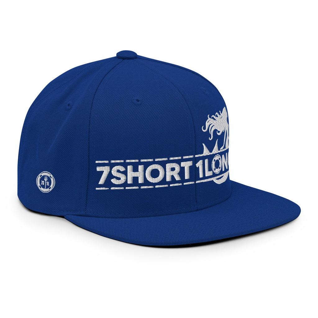Royal blue Seafarer Maritime Mermaid snapback cap by 7SHORT1LONG® featuring a classic maritime design and front embroidery.