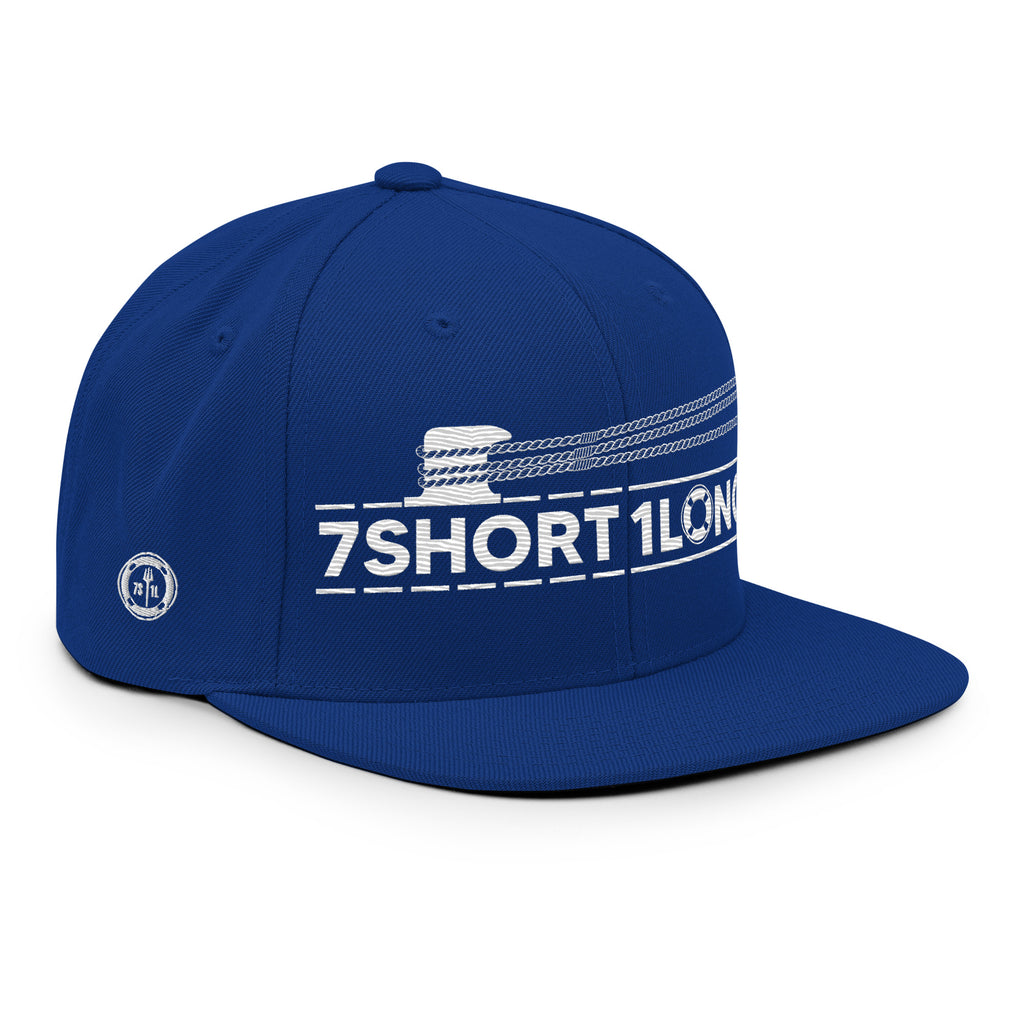 Royal blue Deck Hand Seafarer nautical snapback cap by 7SHORT1LONG® with front embroidery and adjustable back strap.