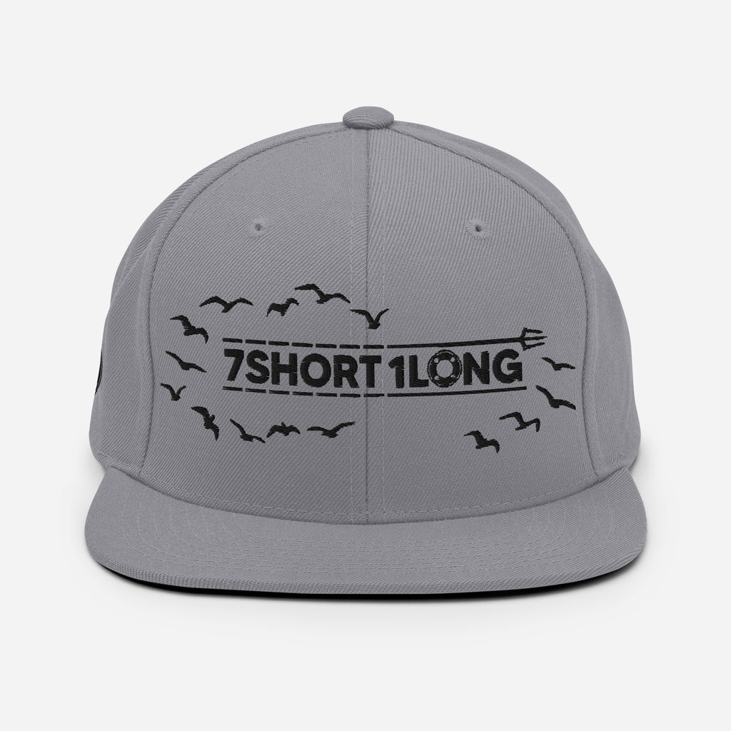 Grey Seafarer Cap with 7SHORT1LONG logo and bird embroidery, clean nautical streetwear hat front view