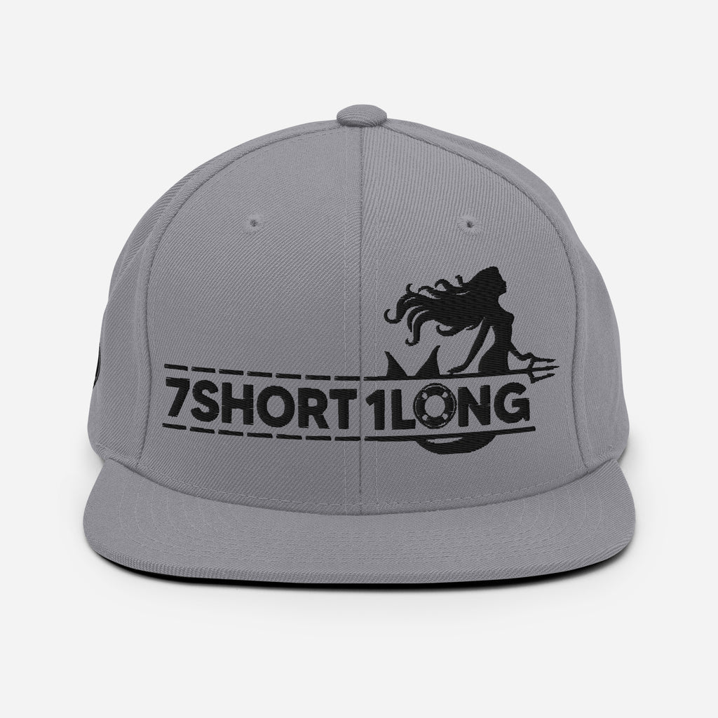 Seafarer Maritime Mermaid snapback cap by 7SHORT1LONG® with silver front panel and adjustable brim, nautical themed headwear.