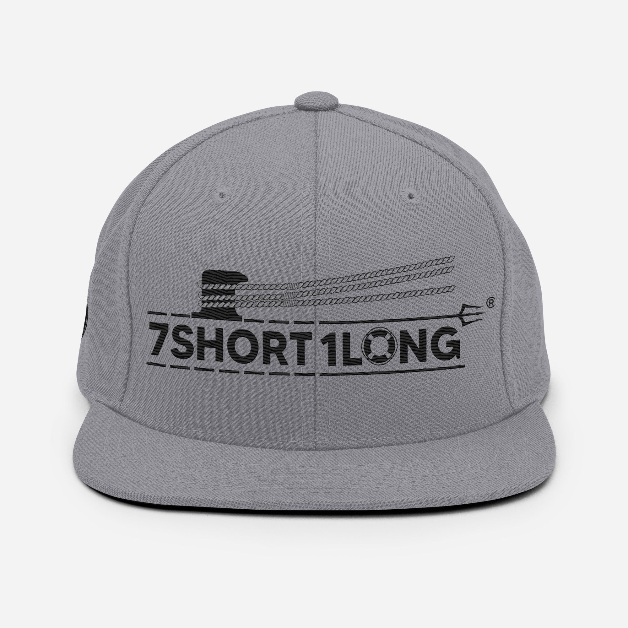 Seafarer nautical snapback cap by 7SHORT1LONG® with silver front panel and adjustable strap, stylish maritime headwear.