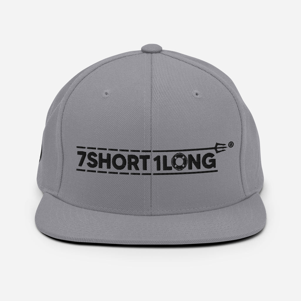 Grey Seafarer Cap with 7SHORT1LONG logo embroidery, minimal flat bill snapback hat front view