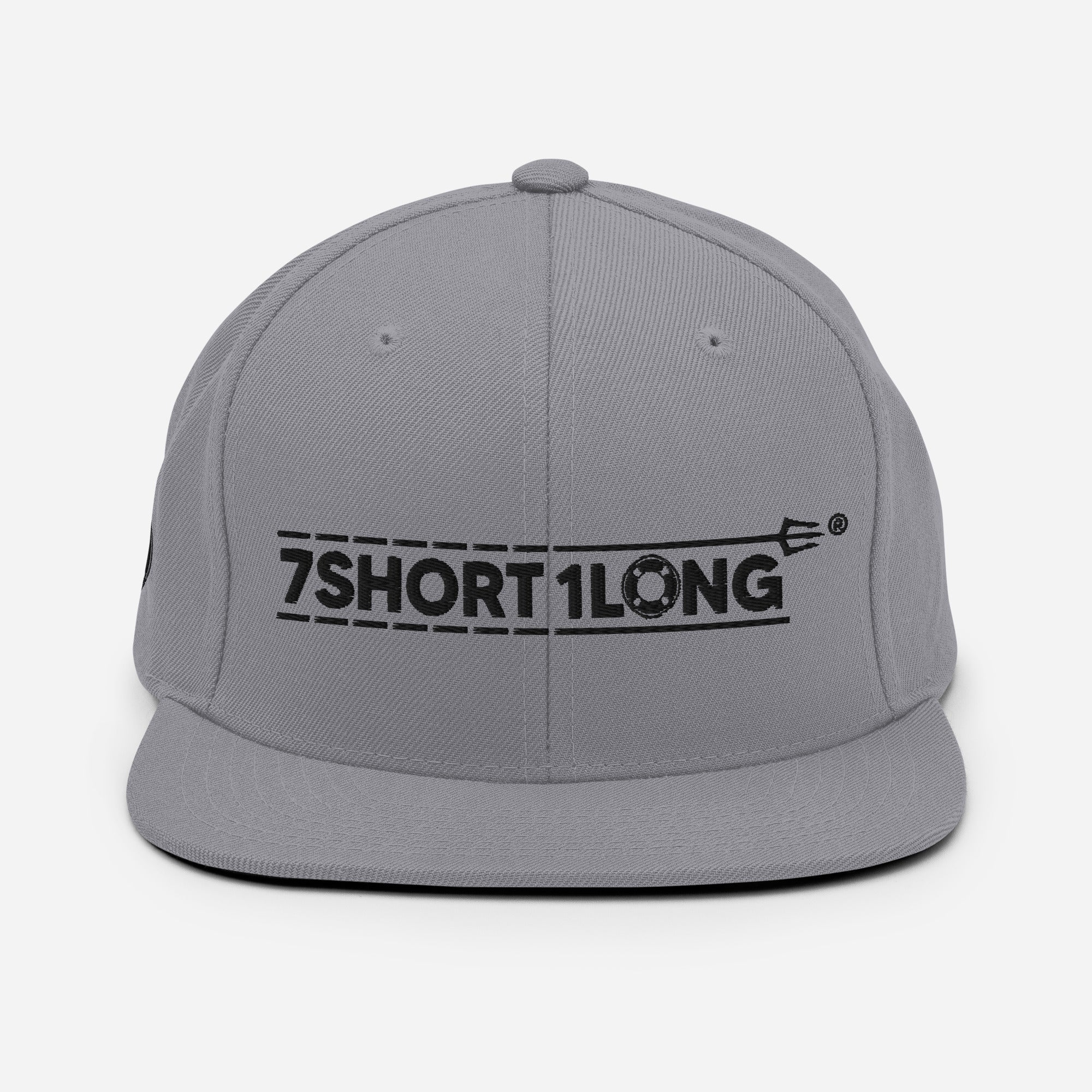 Grey Seafarer Cap with 7SHORT1LONG logo embroidery, minimal flat bill snapback hat front view