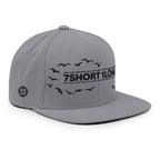 Grey Seafarer Cap side angle with flying seagulls design and embroidered branding, modern marine cap