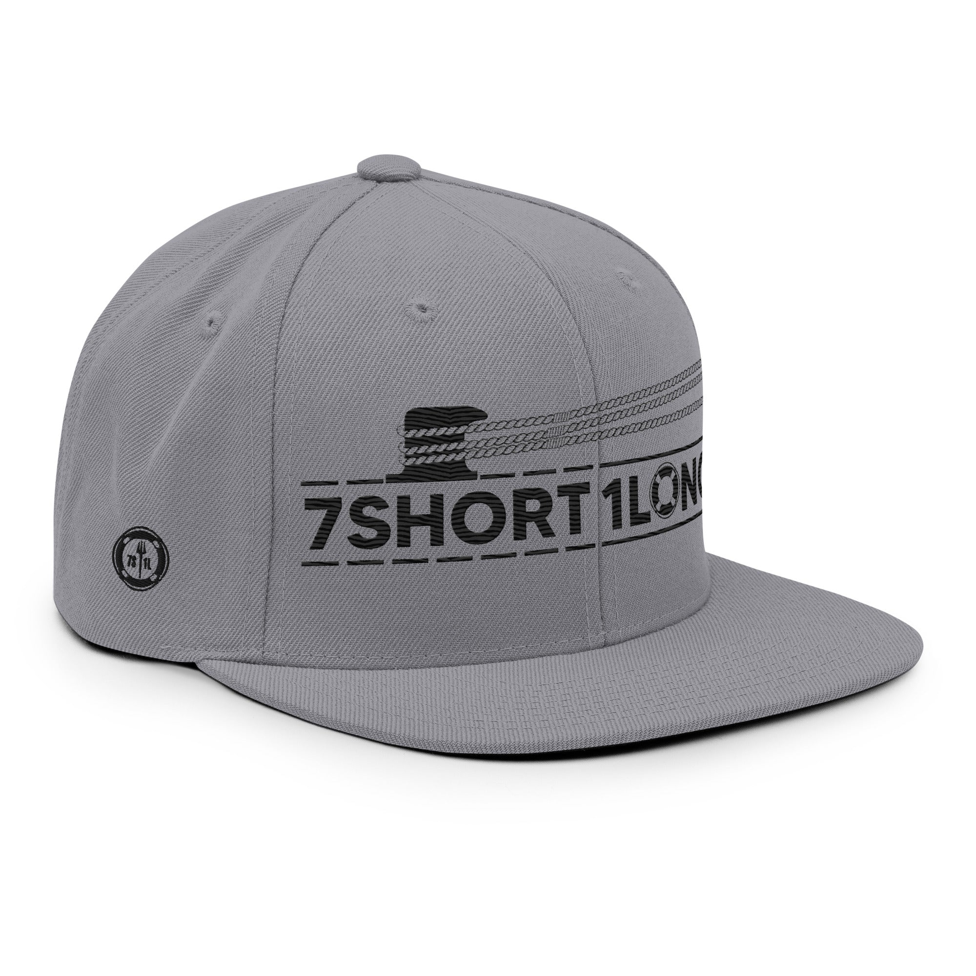 7SHORT1LONG® Deck Hand Seafarer nautical snapback cap in silver, showing the front and right side view.
