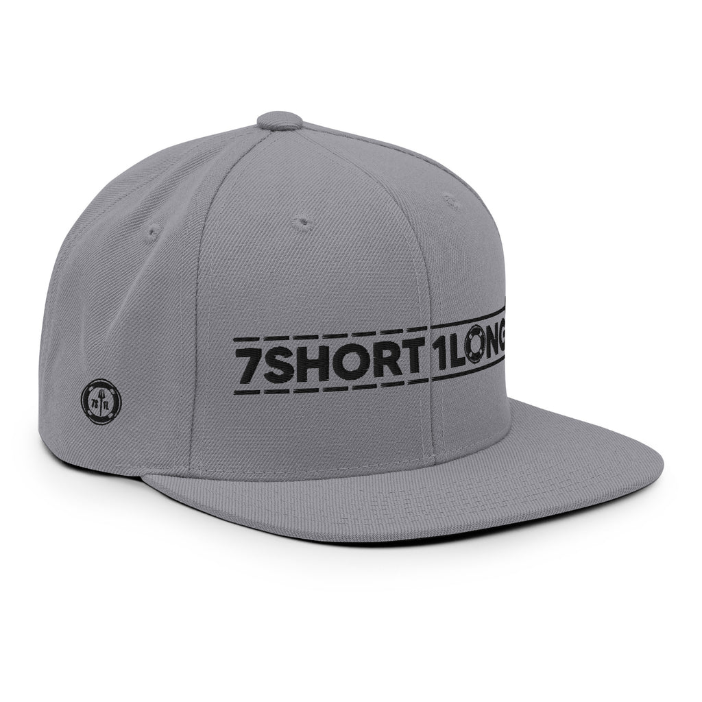 Grey Seafarer Cap side profile with stitched 7SHORT1LONG branding, premium structured cap