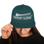 Green Snapback cap with 7-Shot-One-Long logo and mooring lines design, inspired by ship mooring operations and bringing lines ashore, adjustable snapback closure.