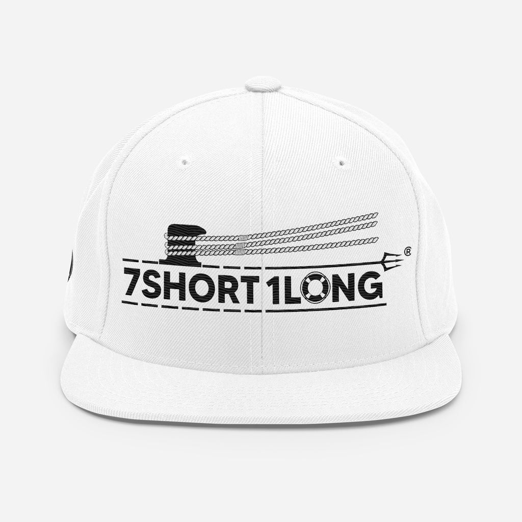 White Deck Hand Seafarer nautical snapback cap by 7SHORT1LONG® with front embroidery, classic style and adjustable fit.