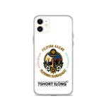 Clear iPhone case with Philippine Sailor and Philippine Navy design featuring maritime anchor emblem, nautical symbols, Filipino crew identity, and 7SHORT1LONG logo.