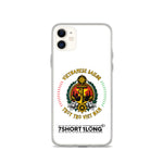 Clear iPhone case with Vietnamese Seafarer design featuring maritime anchor emblem, Vietnamese flag colors, nautical symbols, and 7SHORT1LONG logo for crew members.