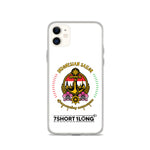 Clear iPhone case with Indonesian Sailor design featuring anchor emblem, Indonesian flag colors, maritime symbols, and 7SHORT1LONG logo, made for seafarers and crew members
