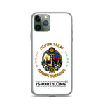 Clear iPhone case with Philippine Sailor and Philippine Navy design featuring maritime anchor emblem, nautical symbols, Filipino crew identity, and 7SHORT1LONG logo.