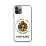 Clear iPhone case with Vietnamese Seafarer design featuring maritime anchor emblem, Vietnamese flag colors, nautical symbols, and 7SHORT1LONG logo for crew members.