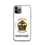 Clear iPhone case with Indian Seafarer design featuring maritime anchor emblem, Indian flag colors, nautical symbols, and 7SHORT1LONG logo for crew members.