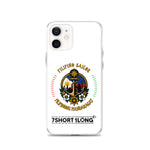 Clear iPhone case with Philippine Sailor and Philippine Navy design featuring maritime anchor emblem, nautical symbols, Filipino crew identity, and 7SHORT1LONG logo.