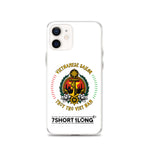 Clear iPhone case with Vietnamese Seafarer design featuring maritime anchor emblem, Vietnamese flag colors, nautical symbols, and 7SHORT1LONG logo for crew members.