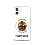 Clear iPhone case with Indian Seafarer design featuring maritime anchor emblem, Indian flag colors, nautical symbols, and 7SHORT1LONG logo for crew members.