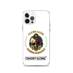Clear iPhone case with Philippine Sailor and Philippine Navy design featuring maritime anchor emblem, nautical symbols, Filipino crew identity, and 7SHORT1LONG logo.