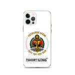 Clear iPhone case with Vietnamese Seafarer design featuring maritime anchor emblem, Vietnamese flag colors, nautical symbols, and 7SHORT1LONG logo for crew members.