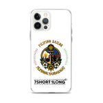 Clear iPhone case with Philippine Sailor and Philippine Navy design featuring maritime anchor emblem, nautical symbols, Filipino crew identity, and 7SHORT1LONG logo.