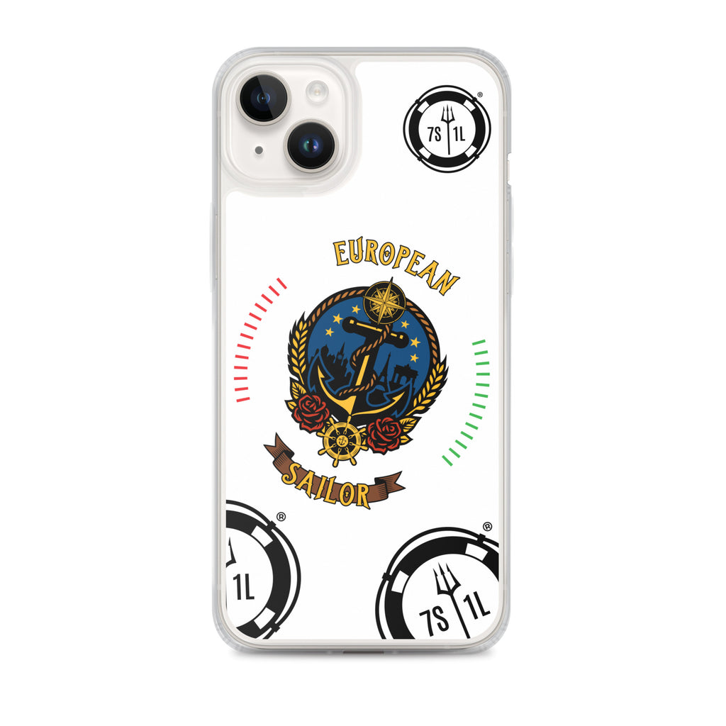 European Sailor iPhone Case by 7SHORT1LONG® featuring maritime anchor design on a clear protective phone case for iPhone 14 Plus
