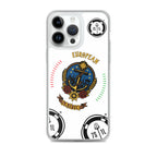 Clear European Sailor iPhone 14 Pro Max case featuring a maritime anchor design by 7SHORT1LONG® on a phone.