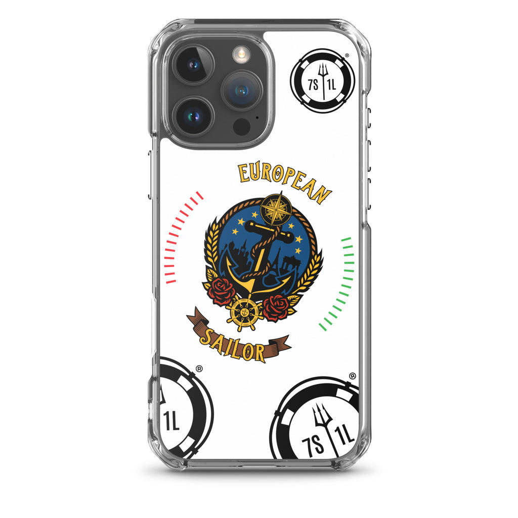 7SHORT1LONG® European Sailor iPhone case with maritime anchor design on clear, protective case for iPhone 16 Pro Max.