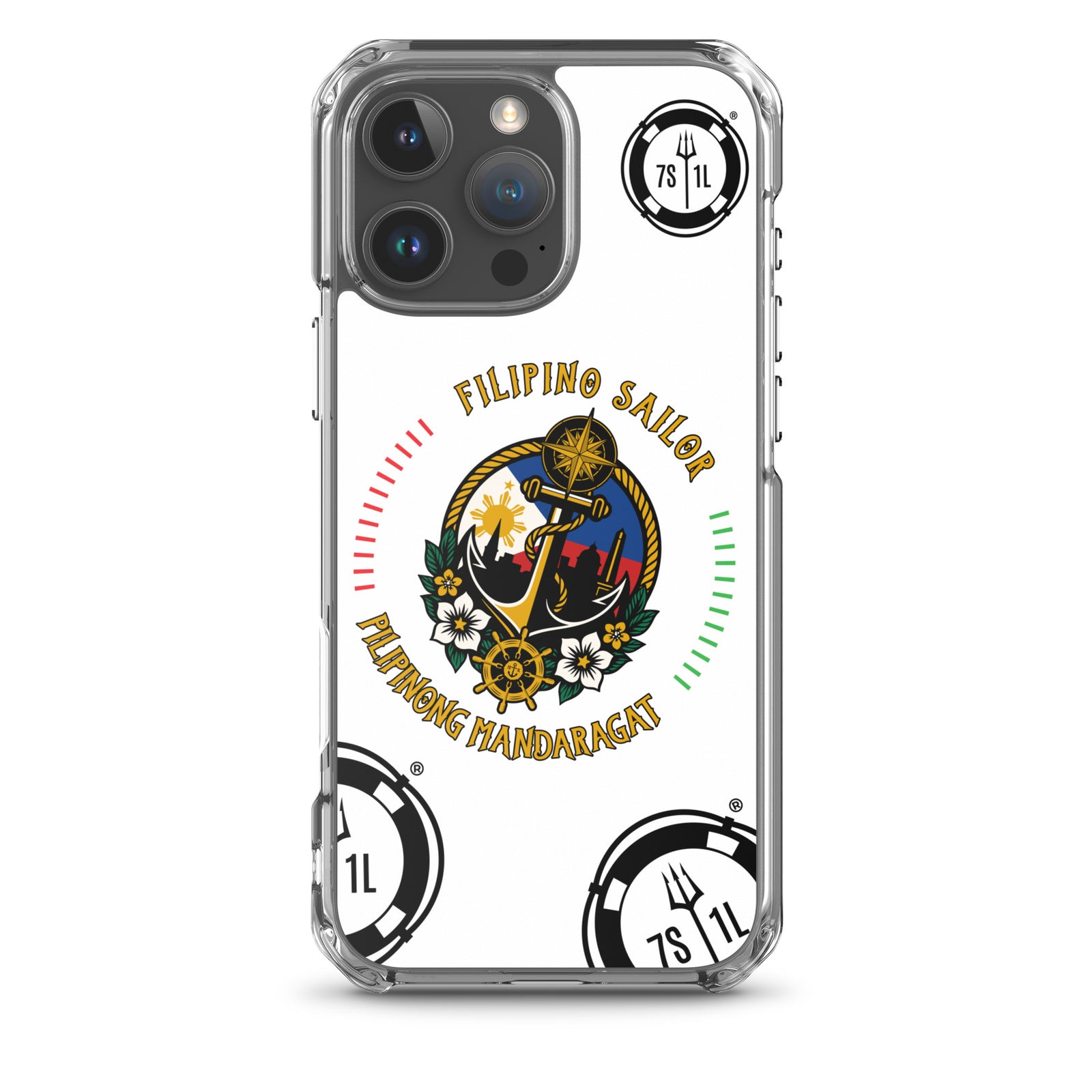 Clear Filipino Sailor iPhone 16 Pro Max case featuring a seafarer anchor design by 7SHORT1LONG®.