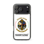 Clear iPhone case with Philippine Sailor and Philippine Navy design featuring maritime anchor emblem, nautical symbols, Filipino crew identity, and 7SHORT1LONG logo.