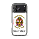 Clear iPhone case with Indonesian Sailor design featuring anchor emblem, Indonesian flag colors, maritime symbols, and 7SHORT1LONG logo, made for seafarers and crew members