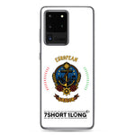 Samsung phone case with European Sailor design featuring maritime anchor emblem, nautical symbols, European crew identity, and 7SHORT1LONG logo.